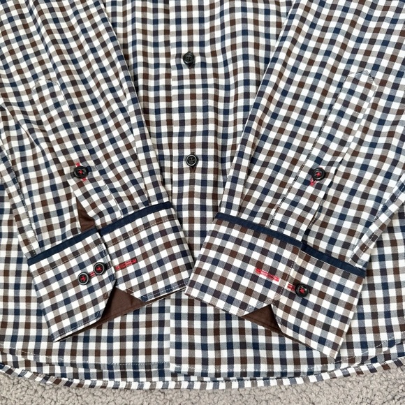 7 Downie St Plaid Brown Checkered Button Shirt - Picture 7 of 15